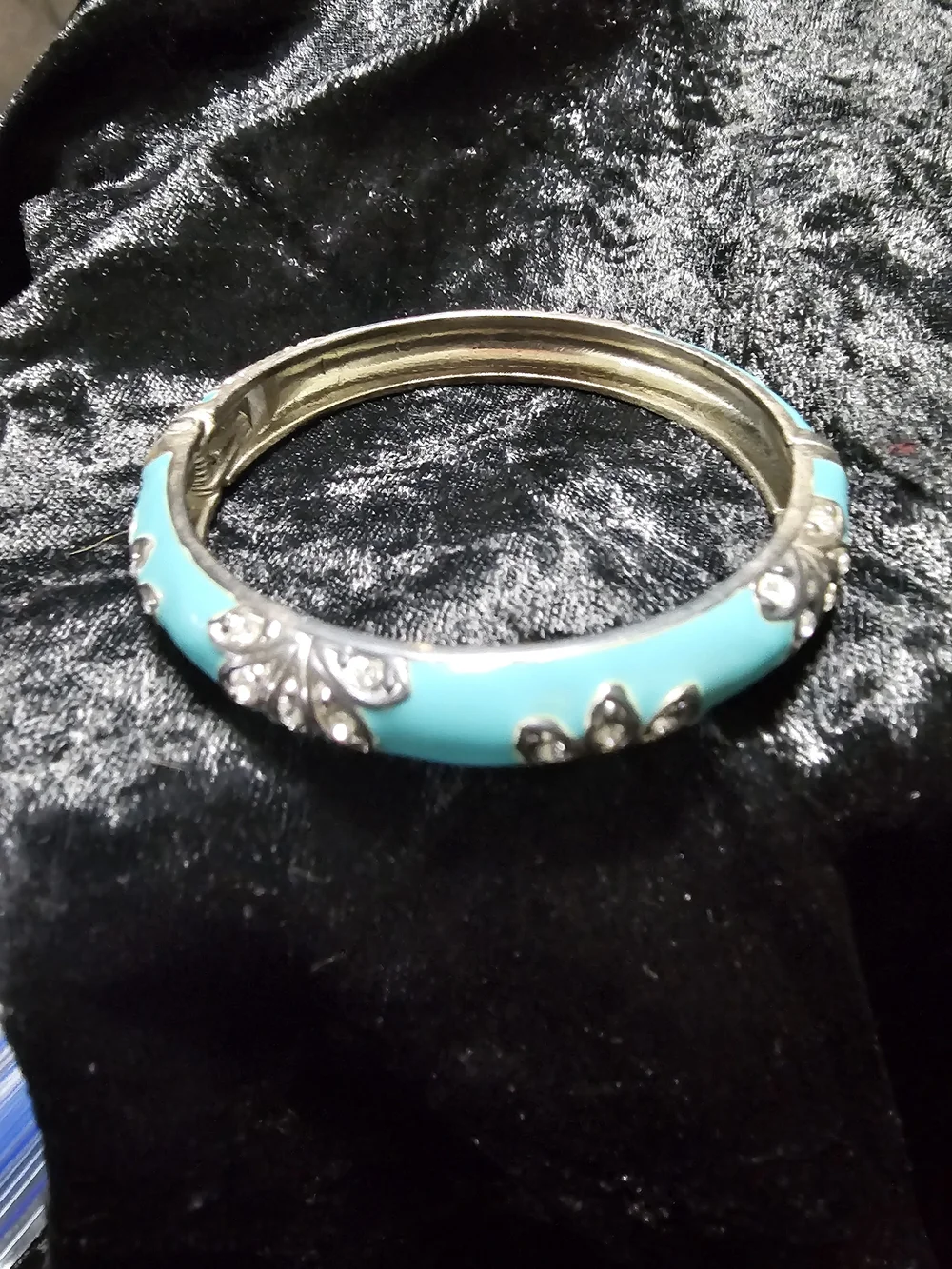 Turquoise Enamel Butterfly Hinged Bangle Bracelet